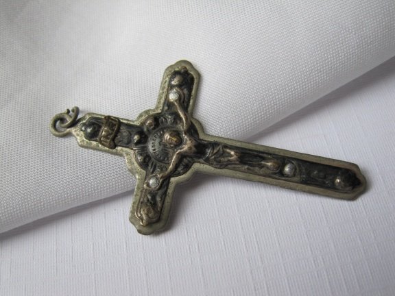 Antiek verzilverd crucifix kruisje 4.9x2.7 cm - Afbeelding 4