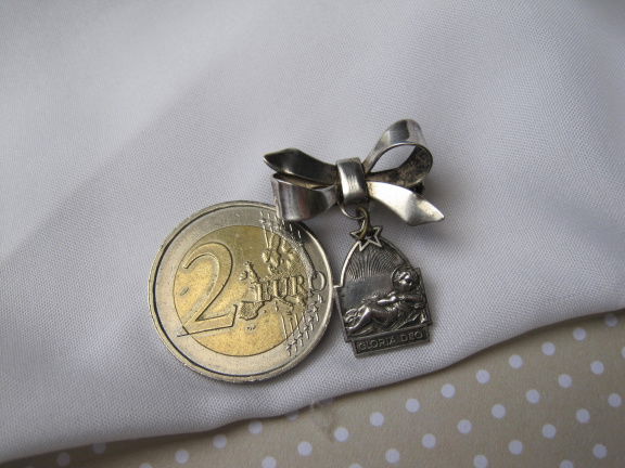 Zilveren antieke religie strik broche 2.9x2.2 cm - Afbeelding 3
