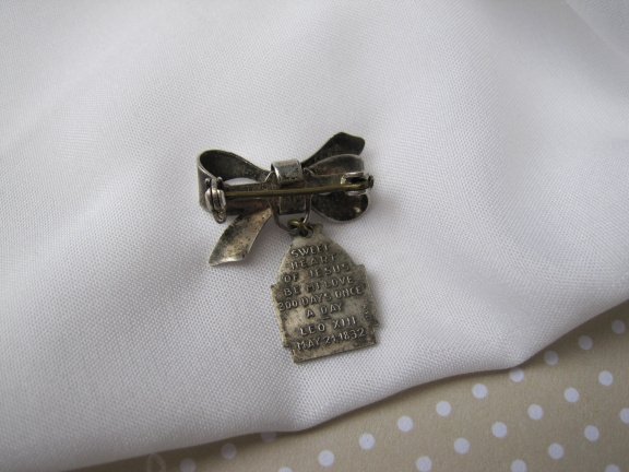 Zilveren antieke religie strik broche 2.9x2.2 cm - Afbeelding 4