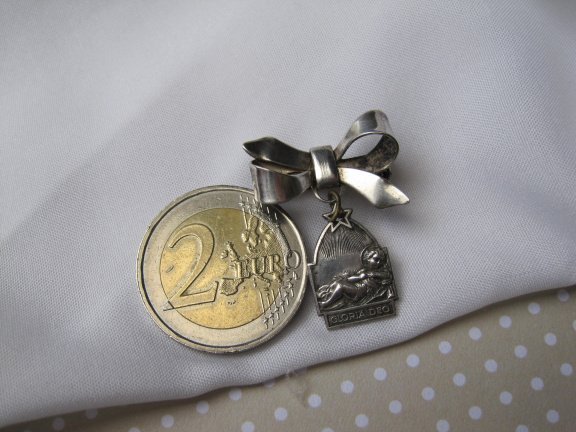 Zilveren antieke religie strik broche 2.9x2.2 cm - Afbeelding 5