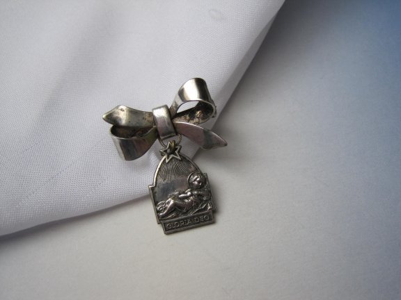 Zilveren antieke religie strik broche 2.9x2.2 cm - Afbeelding 7