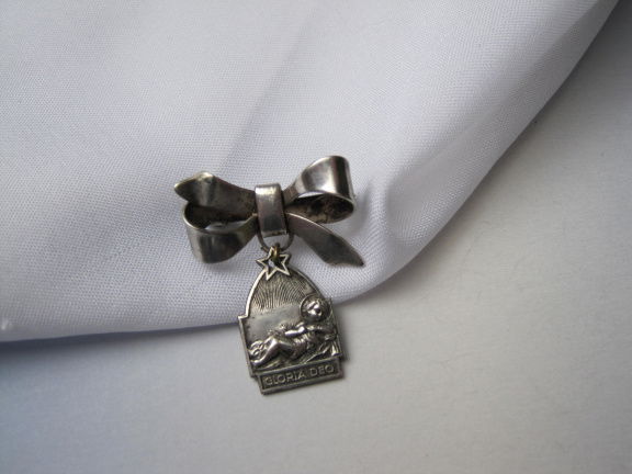 Zilveren antieke religie strik broche 2.9x2.2 cm - Afbeelding 8