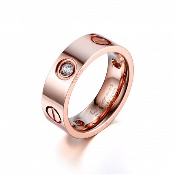 LOVE RING IN ROSE GOUD MET CUBIC ZIRCONIAS MAAT 6 OF 7 - 3