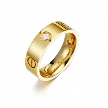 LOVE RING IN GEEL GOUD PLATED MET CUBIC ZIRCONIAS MAAT 7 - 1