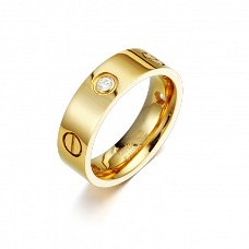 LOVE RING IN GEEL GOUD PLATED MET CUBIC ZIRCONIAS MAAT 7