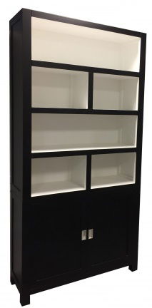Zwarte strakke design buffetkast 120cm breed open vakken wit binnen - nr. 1