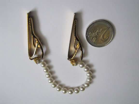 Rever kleding clips goudkleurig met een kralenkettinkje, - Afbeelding 6