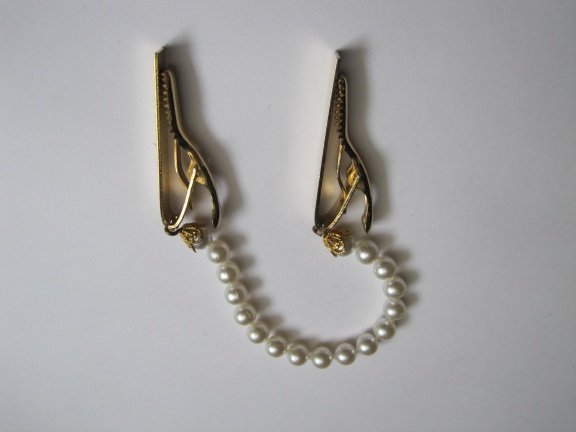 Rever kleding clips goudkleurig met een kralenkettinkje, - Afbeelding 7