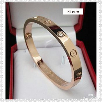 LOVE ARMBAND IN ROSE GOUD PLATED MET CUBIC ZIRCONIAS - 1