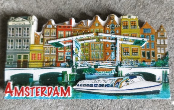 Amsterdam, Holland magere brug met boot magneet - nieuw - nr. 1
