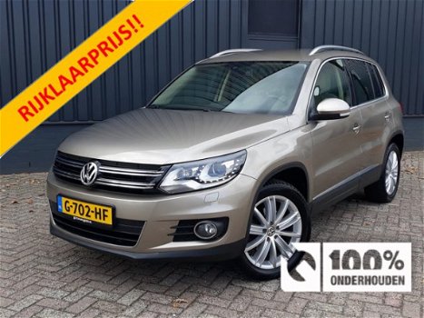 Volkswagen Tiguan - 1.4TSi 161pk Autom Highline Plus RIJKLAAR 100% onderhouden xenon+led, beige lede - 1