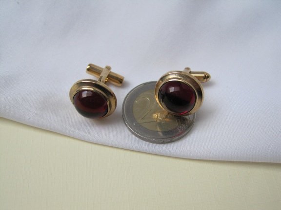 Manchetknopen Hayward gold filled 1/20 12k met rode glas cabochon 1.6 cm - Afbeelding 2