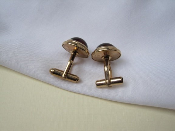 Manchetknopen Hayward gold filled 1/20 12k met rode glas cabochon 1.6 cm - Afbeelding 3