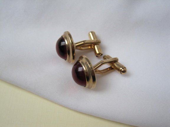 Manchetknopen Hayward gold filled 1/20 12k met rode glas cabochon 1.6 cm - Afbeelding 5