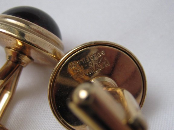 Manchetknopen Hayward gold filled 1/20 12k met rode glas cabochon 1.6 cm - Afbeelding 6