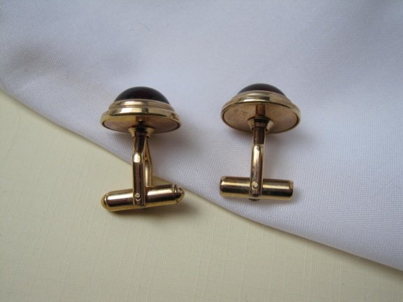 Manchetknopen Hayward gold filled 1/20 12k met rode glas cabochon 1.6 cm - Afbeelding 7