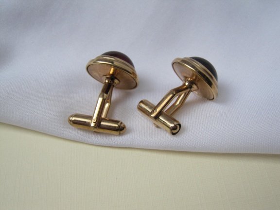 Manchetknopen Hayward gold filled 1/20 12k met rode glas cabochon 1.6 cm - Afbeelding 8
