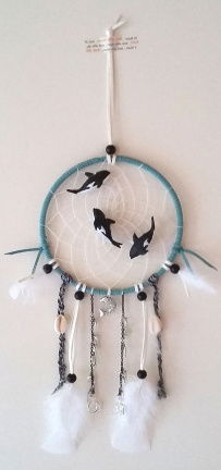 ORKA - DOLFIJN Dromenvanger / Dreamcatcher: Ring=15cm, lengte=46cm