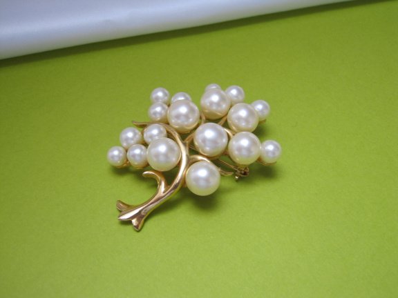 Broche goudkleurige levensboom met kralen 5.8x4.3 cm. - Afbeelding 2