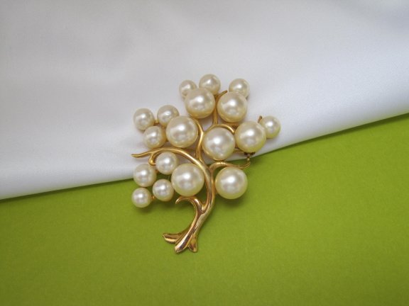 Broche goudkleurige levensboom met kralen 5.8x4.3 cm. - Afbeelding 6
