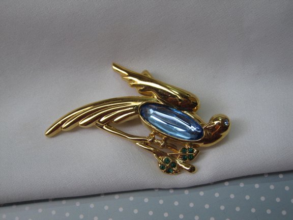 Broche Monet goudkleurige papegaai met blauwe glassteen 6.0x3.9 cm - Afbeelding 7