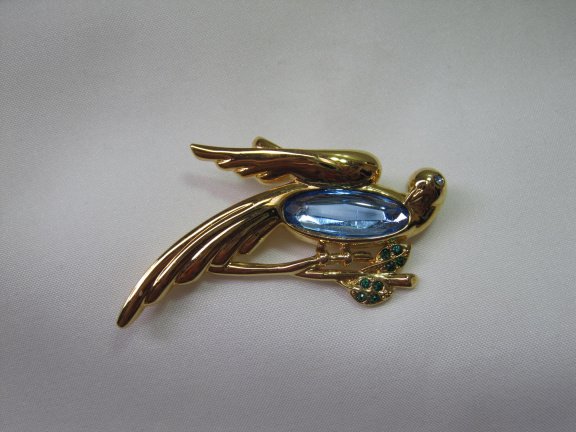 Broche Monet goudkleurige papegaai met blauwe glassteen 6.0x3.9 cm - Afbeelding 8