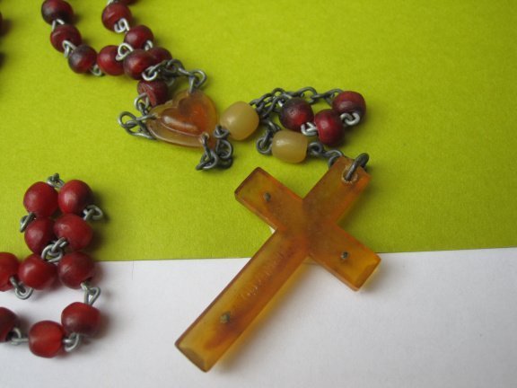 Rozenkrans Ierland antiek celluloid /kunststof crucifix 46 cm - Afbeelding 6