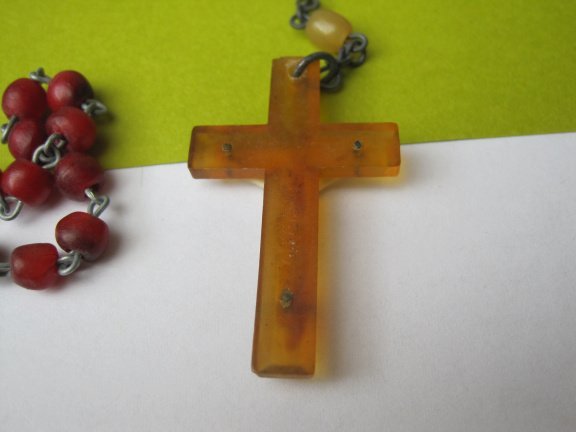 Rozenkrans Ierland antiek celluloid /kunststof crucifix 46 cm - Afbeelding 7