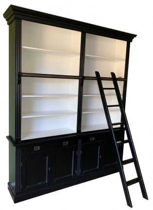 Boekenkast Kesteren zwart - wit 200 x 36 x 240cm incl. trap - nr. 1