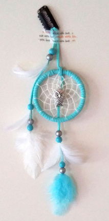HAARSIERAAD Dromenvanger "HAIRCATCHER" turquoise met Uil / uiltje: Ring=6cm, Lengte=26cm
