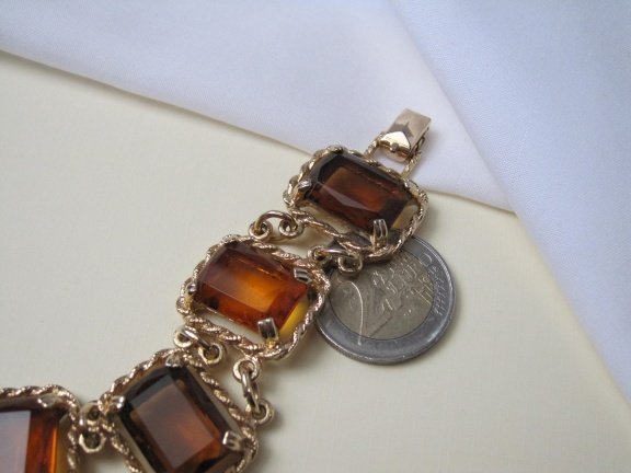 Armband Sarah Coventry goudkleurig amberkleurig topaas glasstenen 22 cm Wild Honey. - Afbeelding 5