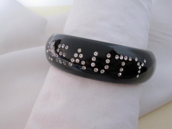 Armband zwart glanzend met BEAUTY tekst helder rijnsteentjes 6.6 cm - Afbeelding 5