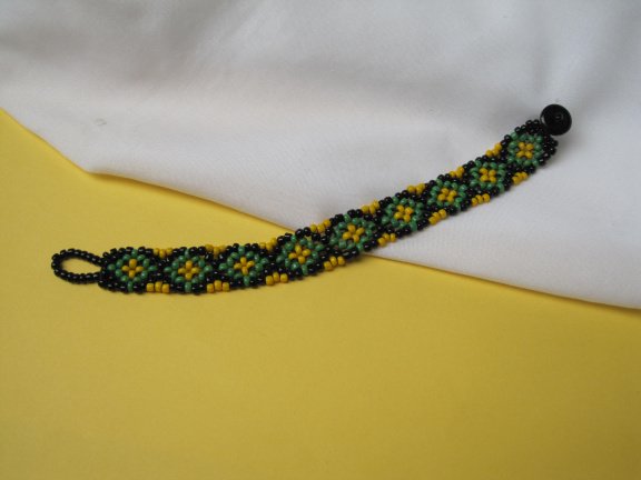 Armband zwart groen gele kleine glaskraaltjes Boho 18.5 cm - Afbeelding 5