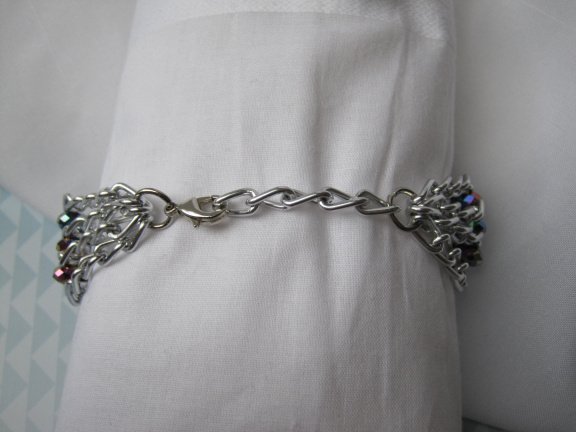 Armband zilverkleurig met aurora glaskralen 18-21 cm - Afbeelding 3