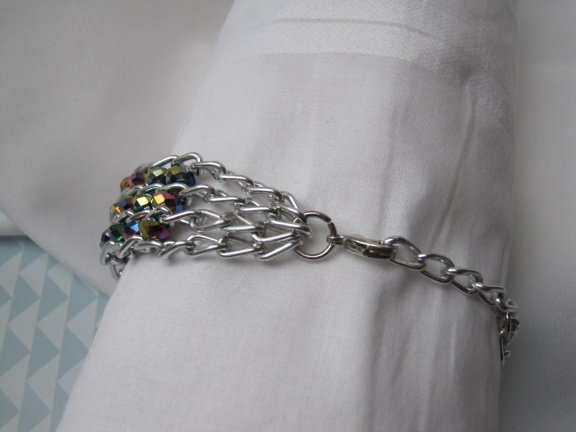 Armband zilverkleurig met aurora glaskralen 18-21 cm - Afbeelding 4