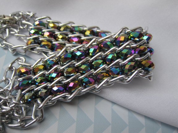 Armband zilverkleurig met aurora glaskralen 18-21 cm - Afbeelding 5