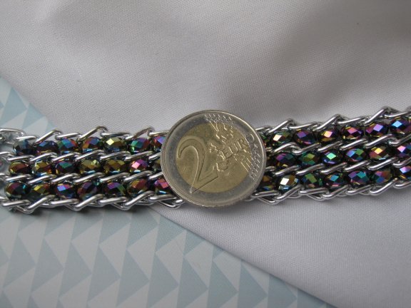 Armband zilverkleurig met aurora glaskralen 18-21 cm - Afbeelding 8