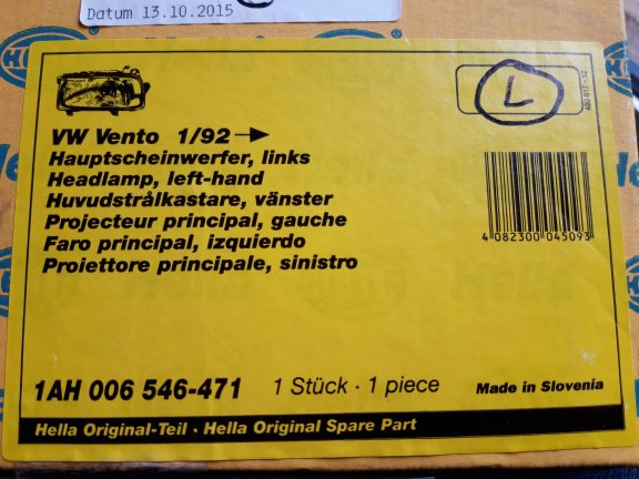 VW Vento (01.1992 →) Koplamp Hella 1AH006546471 Links NOS - Afbeelding 8