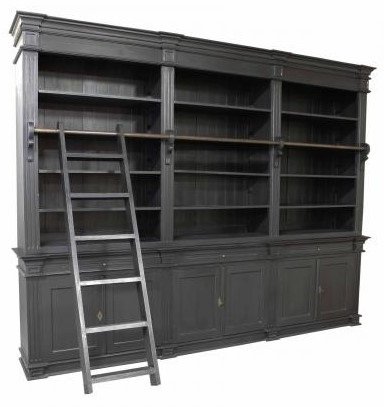 Boekenkast Wageningen zwart - zwart 300 x 50/40 x 240cm incl. trap - nr. 1