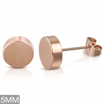 Minimalistische Rvs ronde oorknopjes rosé goud 5mm - 1