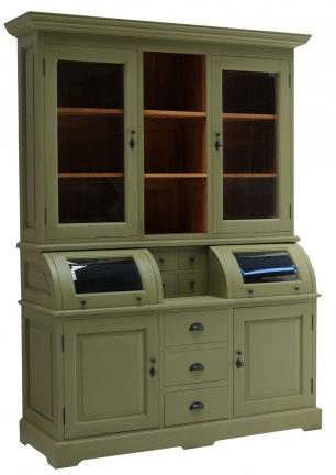Buffetkast riet groen 150 x 210cm kleppen binnen teak - nr. 1