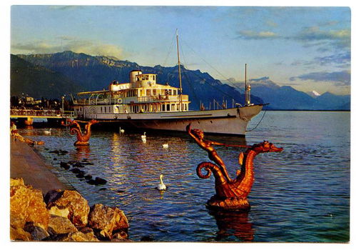 S036 Vevey Lac Leman Le Port au crepuscule / Boot / Zwitserland - 1