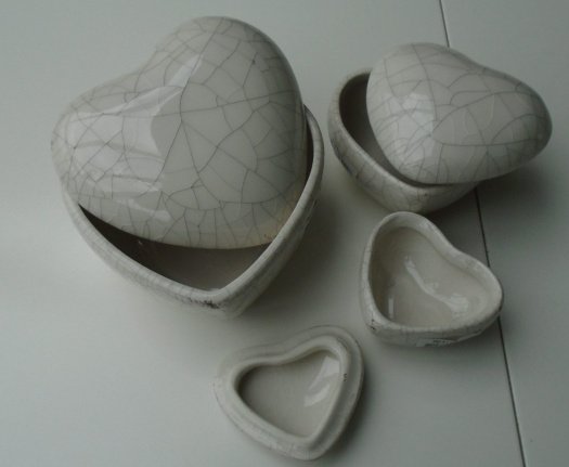 HARTJES WIT MET CRAQUELÉ OLD LOOK 12-10-7,5 CM NIEUW - Afbeelding 2