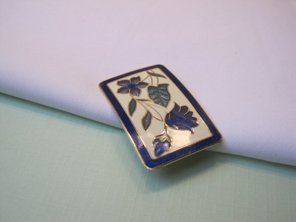 Broche goudkleurig blauw groen emaille cloisonné bloemen 4.4x2.8 cm - Afbeelding 6