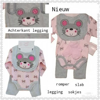 Baby legging met romper slab en sokjes 4 delig 50/62 - 1