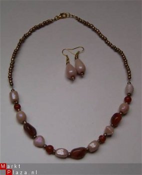 ketting in beige/bruine kleur met oorbellen Nieuw! - 3