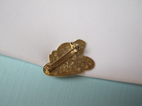Broche Fish goudkleurige kikker met blauw groen cloisonné emaille 2.5x1.8 cm. - Afbeelding 5