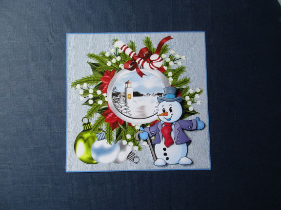 103 KERST 3d plaatje op achtergrond, sneeuwpop / vuurtoren. - nr. 1