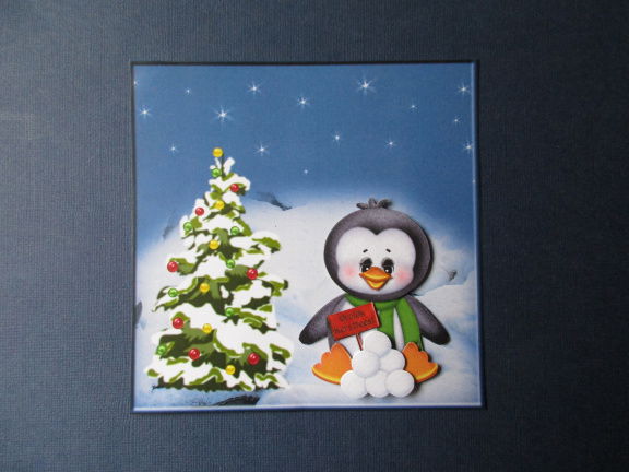 120 KERST 3d plaatje op achtergrond, pinguin / kerstboom - nr. 1