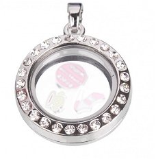 Floating memory locket met strasssteentjes rondom inc. ketting.